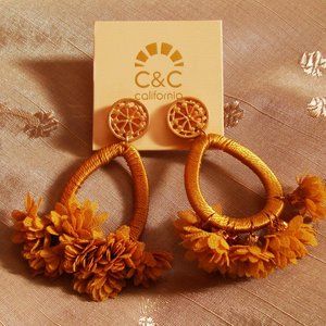 C & C Fabric Flowers Gold Hoop Post Earrings